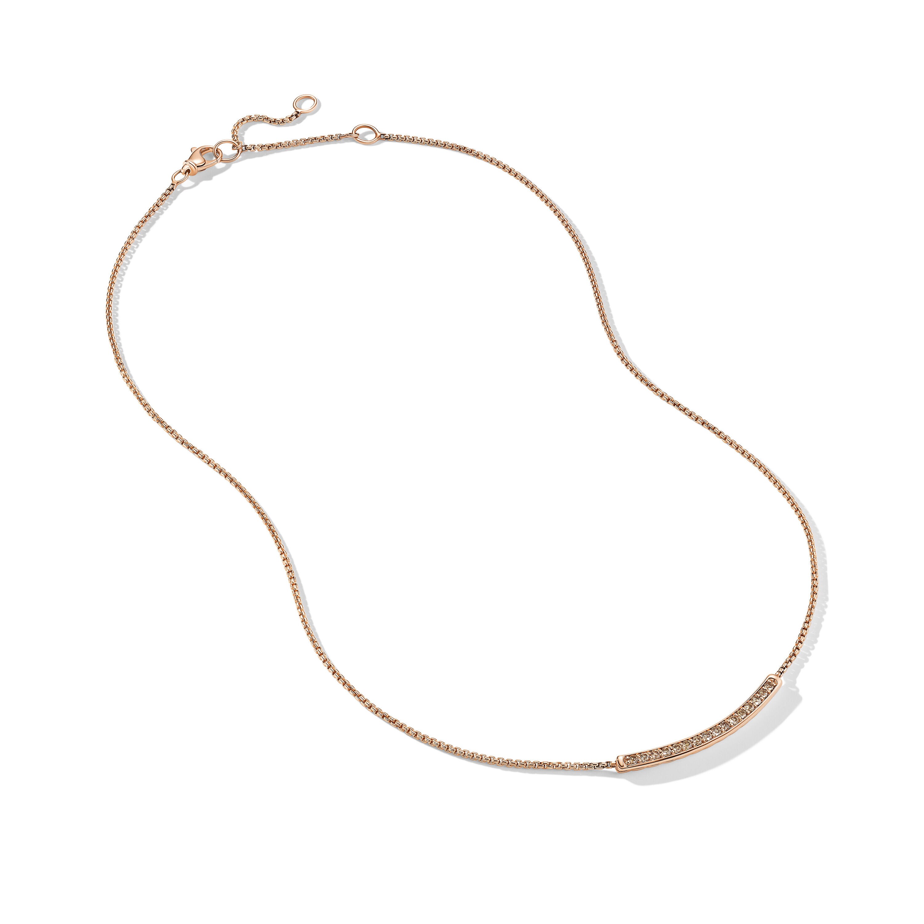 David Yurman Petite Pavé Bar Necklace in 18ct Rose Gold with Cognac Diamonds, 1.25mm