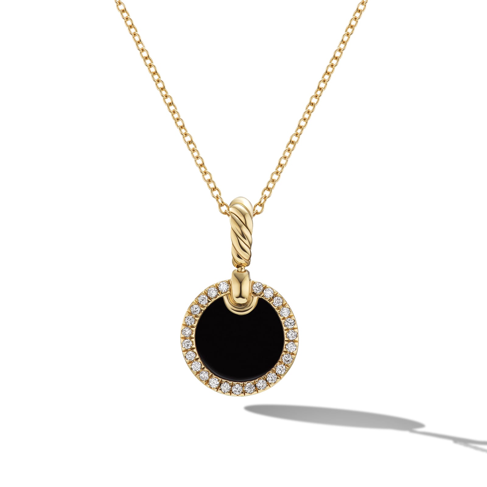 David Yurman Petite DY Elements® Pendant Necklace in 18ct Yellow Gold with Black Onyx and Diamonds, 17.8mm