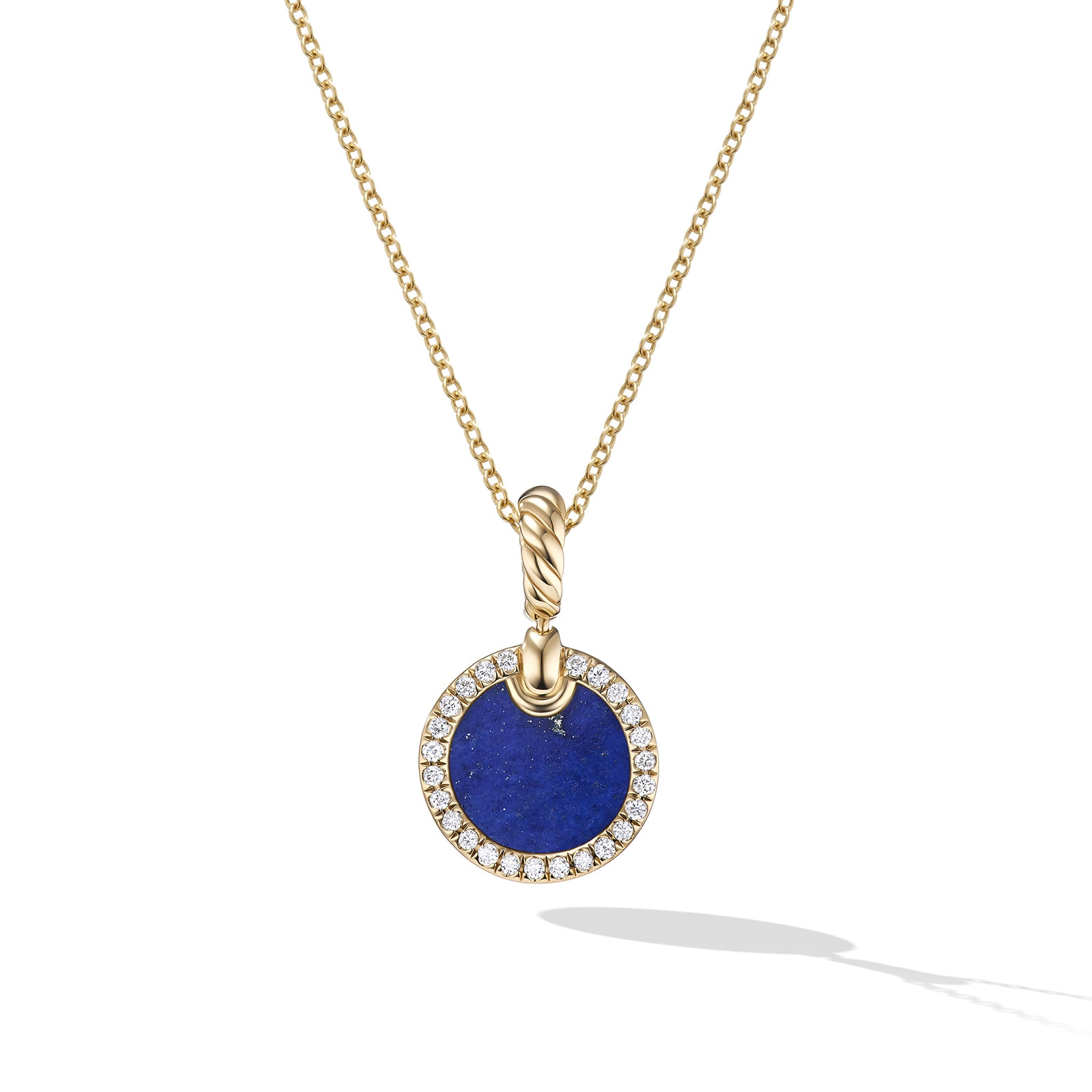 Petite DY Elements® Pendant Necklace in 18ct Yellow Gold with Lapis and Diamonds, 17.8mm