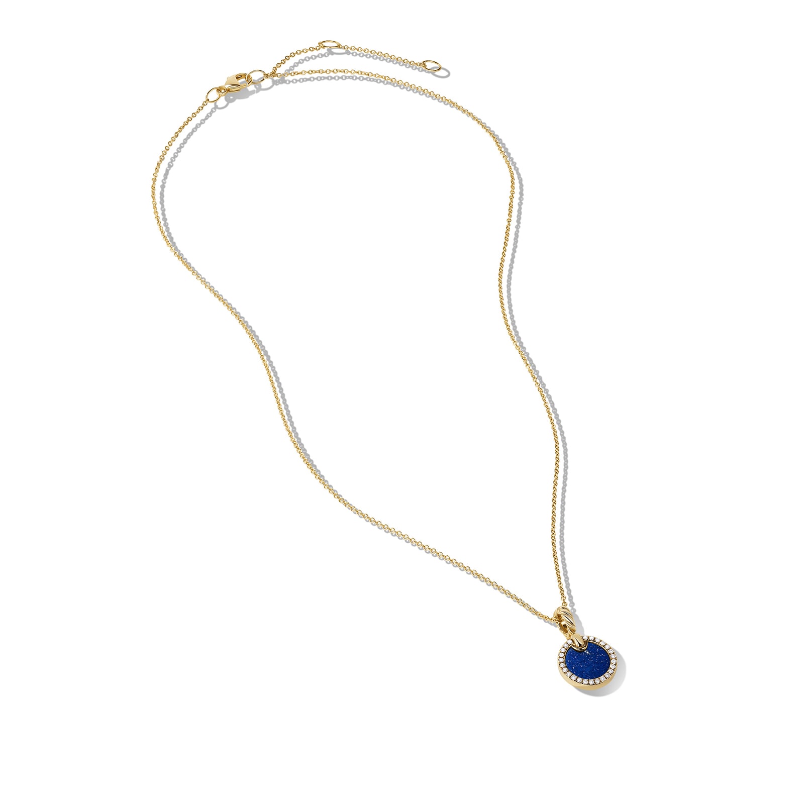 David Yurman Petite DY Elements® Pendant Necklace in 18ct Yellow Gold with Lapis and Diamonds, 17.8mm