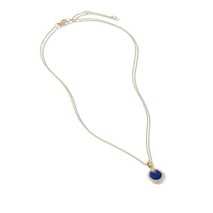 David Yurman Petite DY Elements® Pendant Necklace in 18ct Yellow Gold with Lapis and Diamonds, 17.8mm