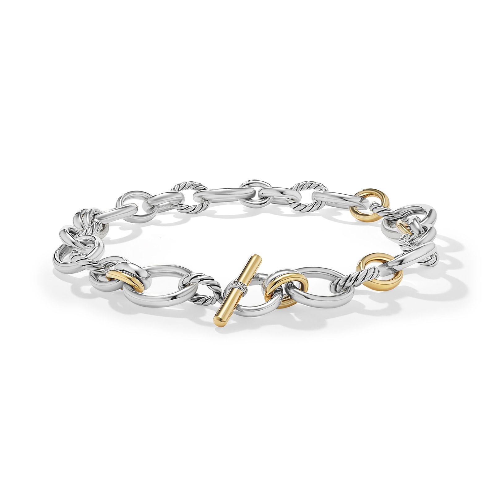 David Yurman DY Mercer™ Chain Necklace in Sterling Silver with 18ct Yellow Gold and Diamonds, 25mm