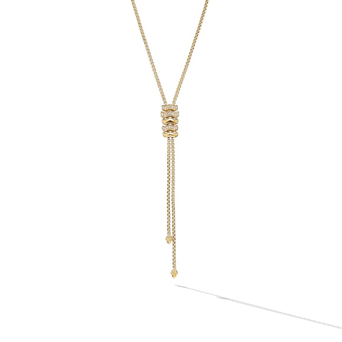 David Yurman Zig Zag Stax™ Y Necklace in 18ct Yellow Gold with Diamonds