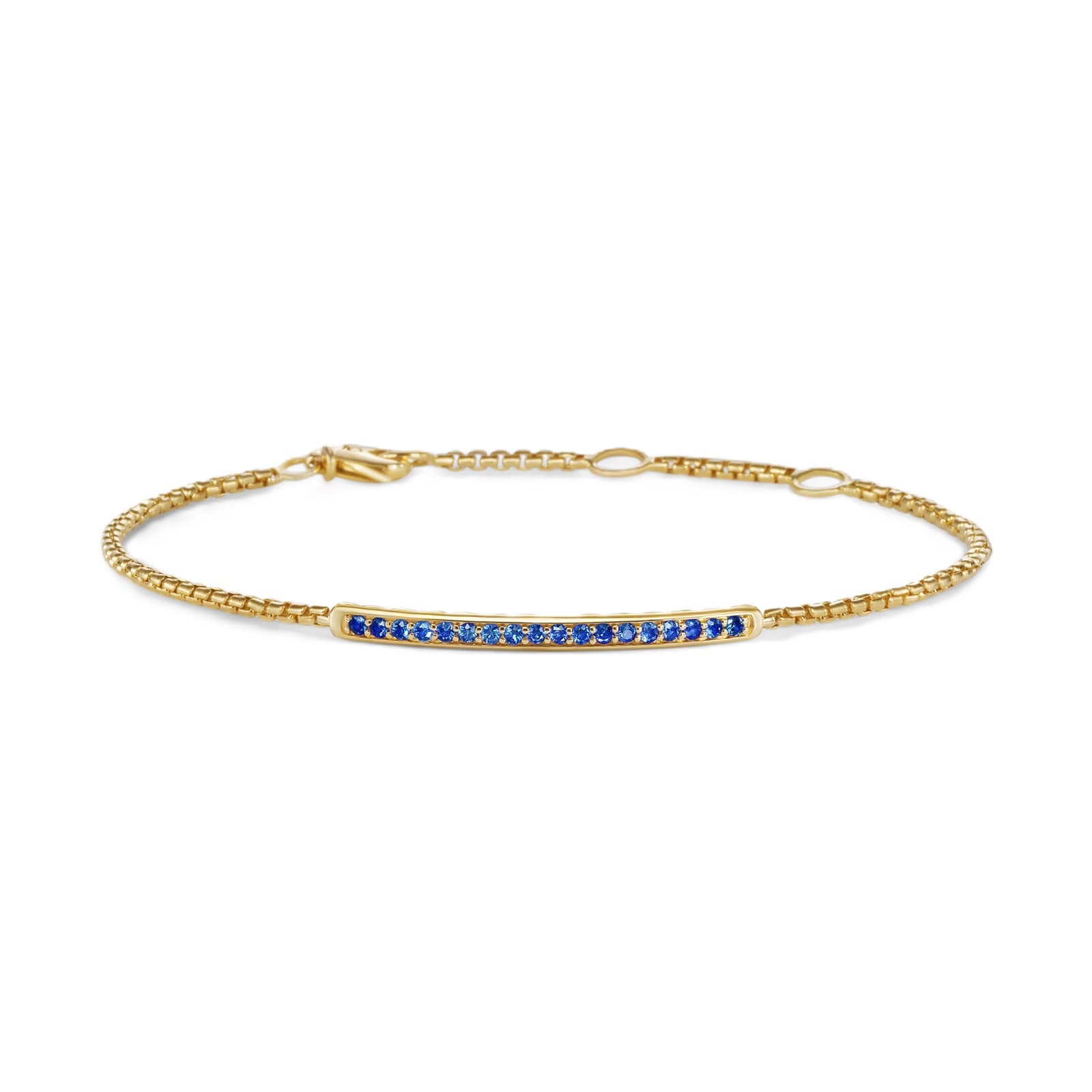 Petite Pavé Bar Bracelet in 18ct Yellow Gold with Blue Sapphires, 1.7mm