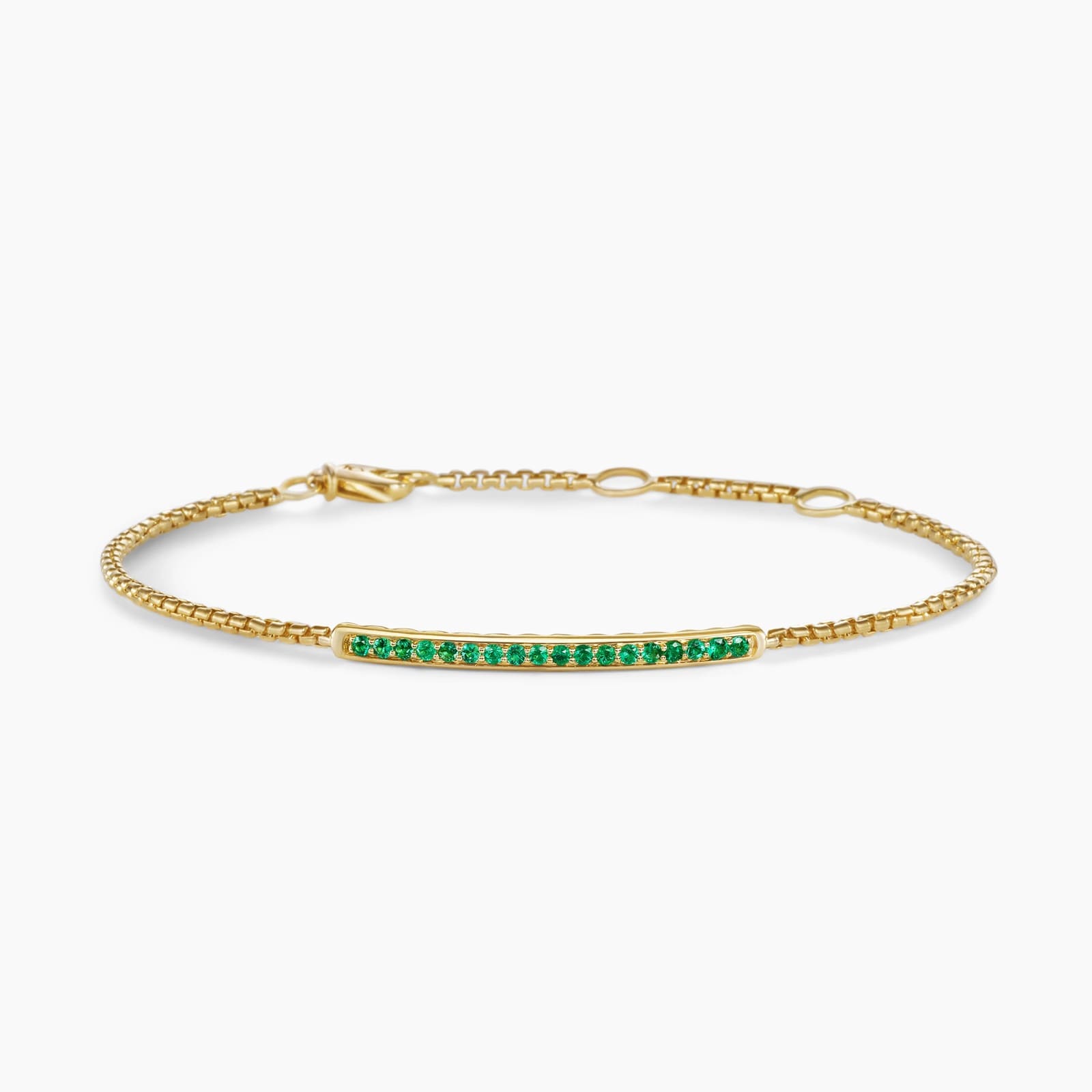 Petite Pavé Bar Bracelet in 18ct Yellow Gold with Emeralds, 1.7mm