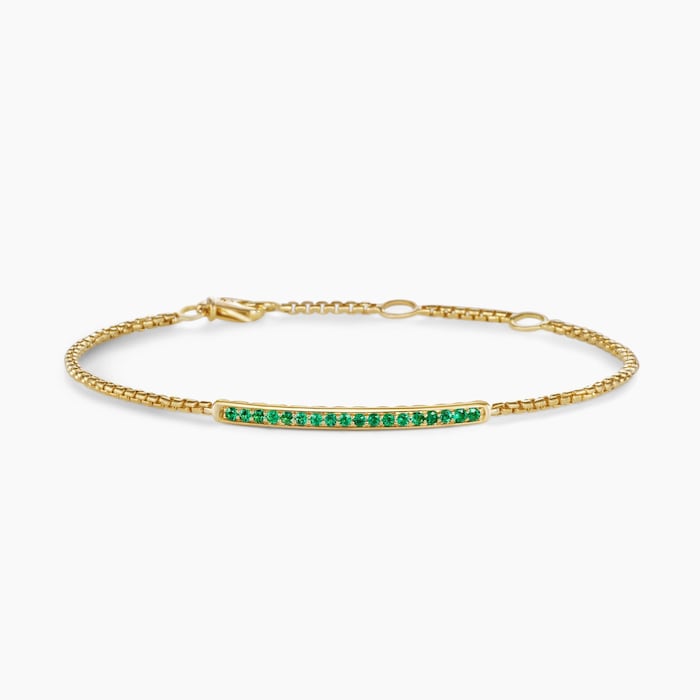 David Yurman Petite Pavé Bar Bracelet in 18ct Yellow Gold with Emeralds, 1.7mm