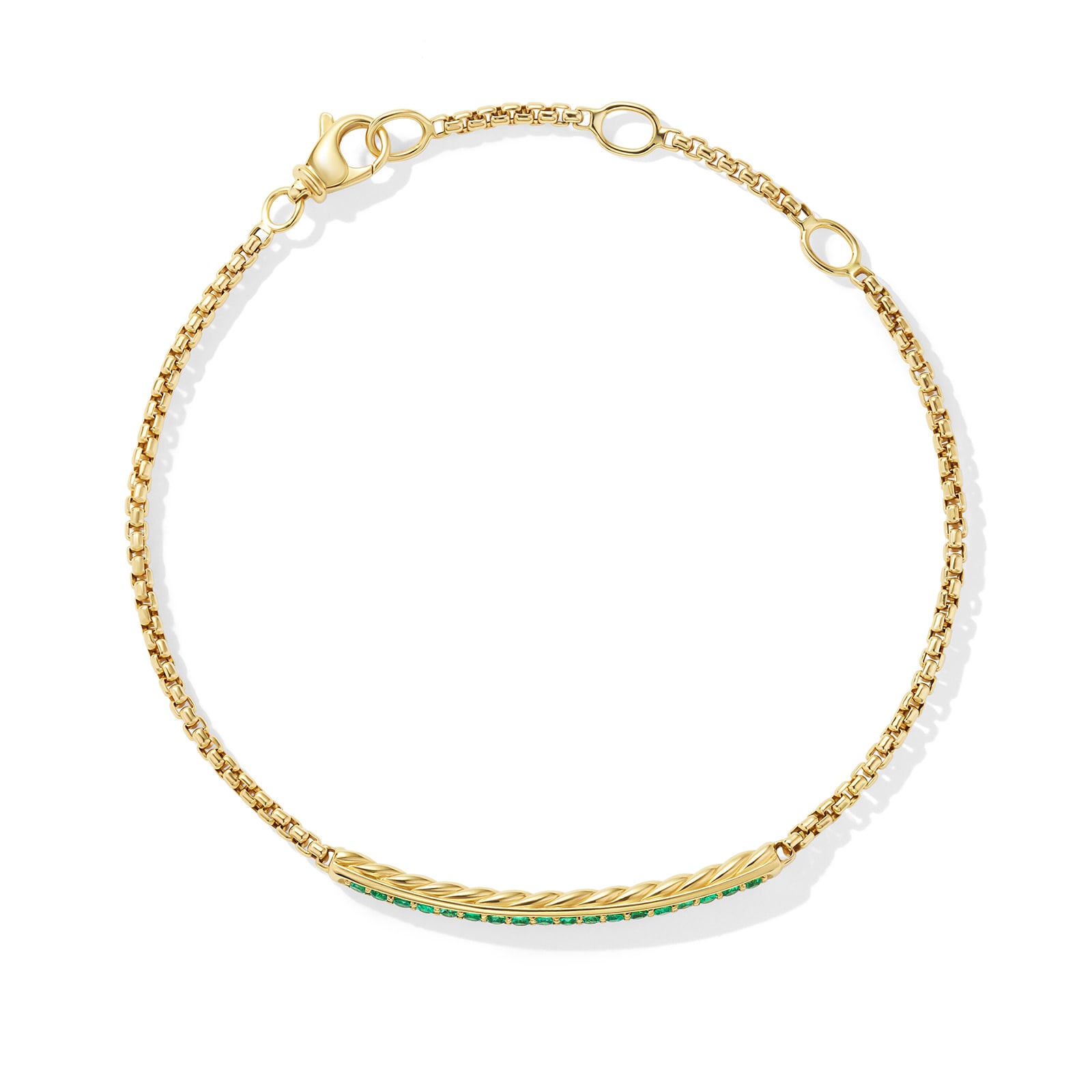 David Yurman Petite Pavé Bar Bracelet in 18ct Yellow Gold with Emeralds, 1.7mm