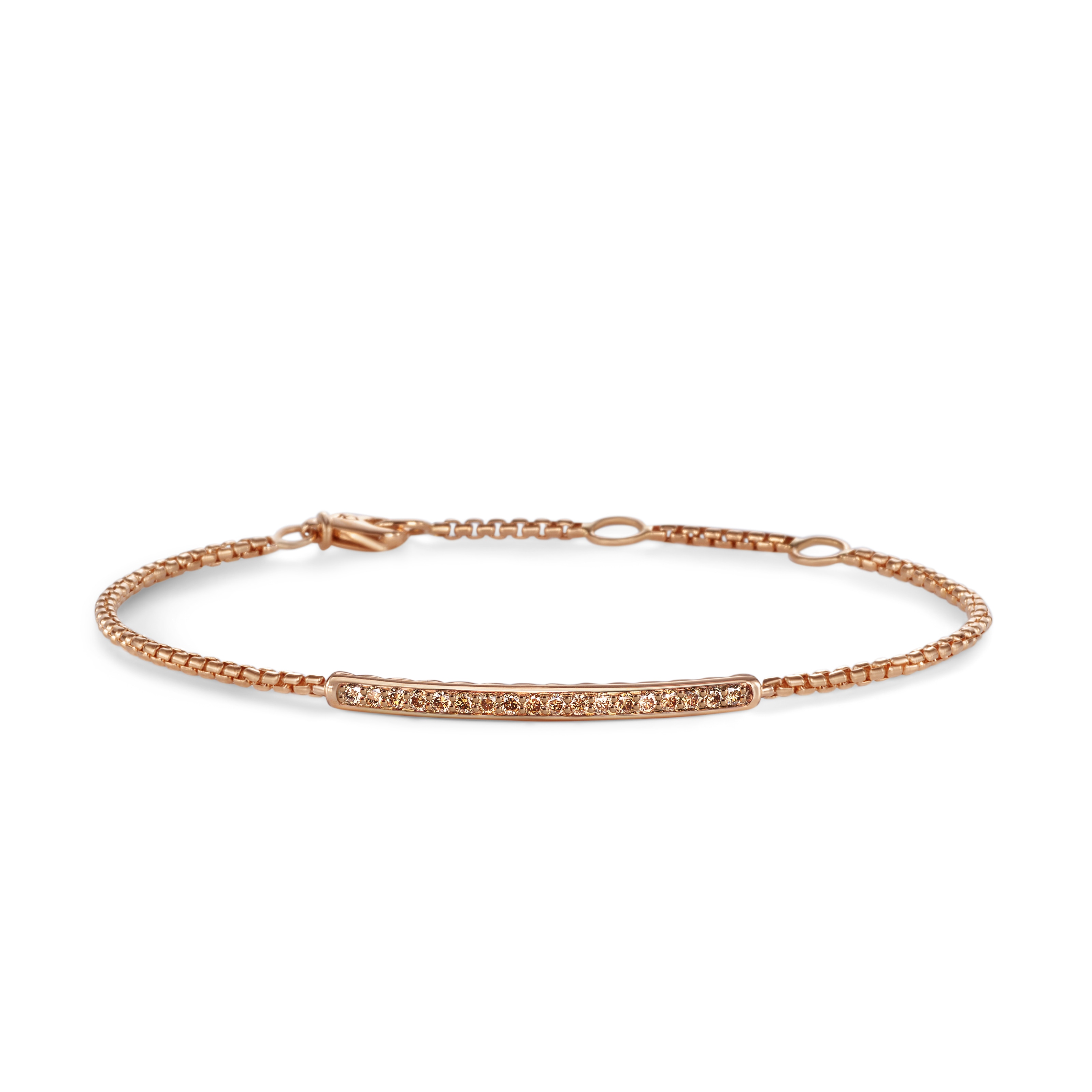 Petite Pavé Bar Bracelet in 18ct Rose Gold with Cognac Diamonds, 1.7mm