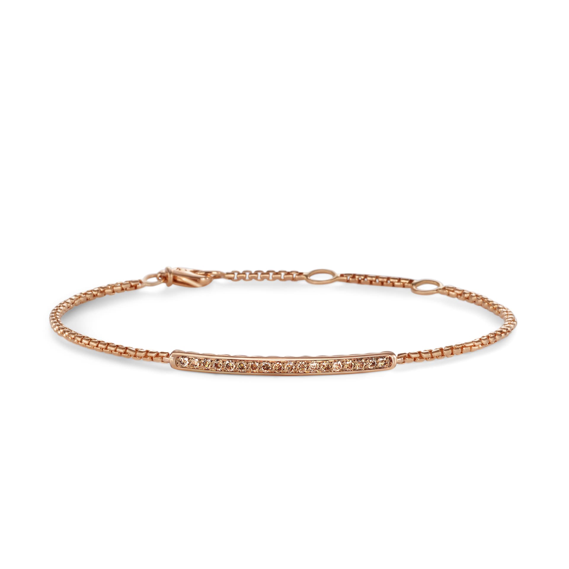 David Yurman Petite Pavé Bar Bracelet in 18ct Rose Gold with Cognac Diamonds, 1.7mm