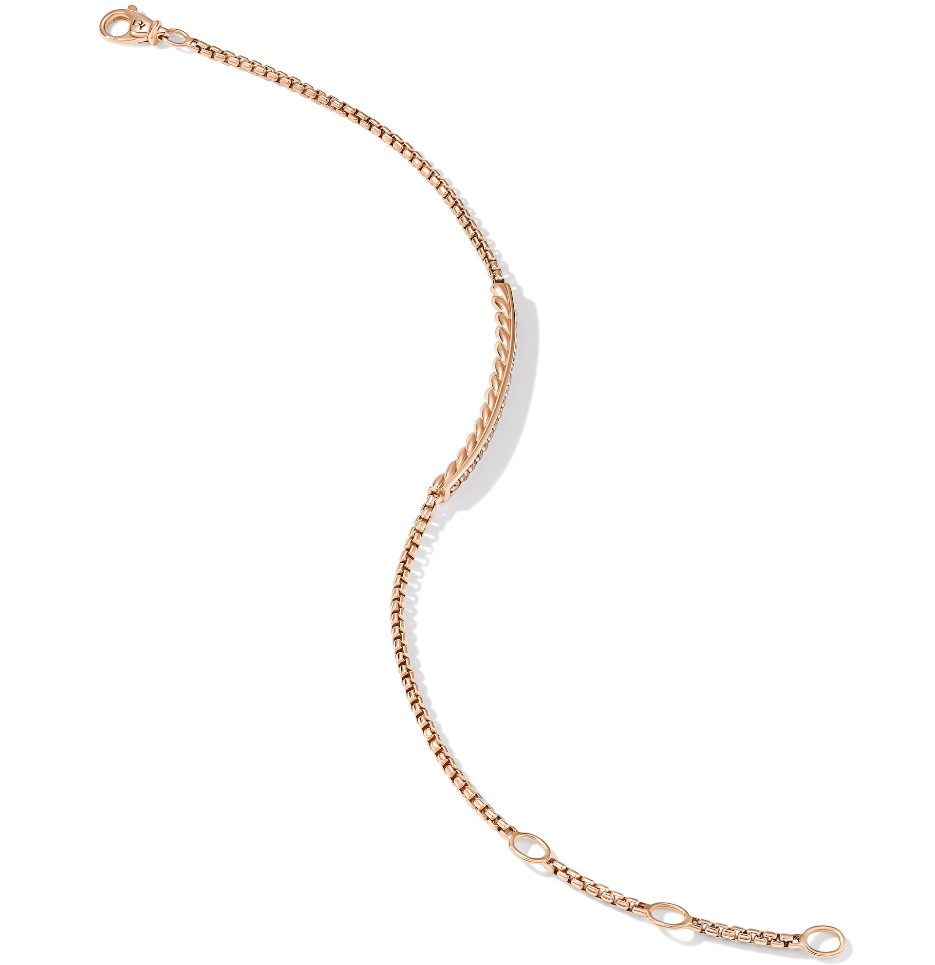 David Yurman Petite Pavé Bar Bracelet in 18ct Rose Gold with Cognac Diamonds, 1.7mm