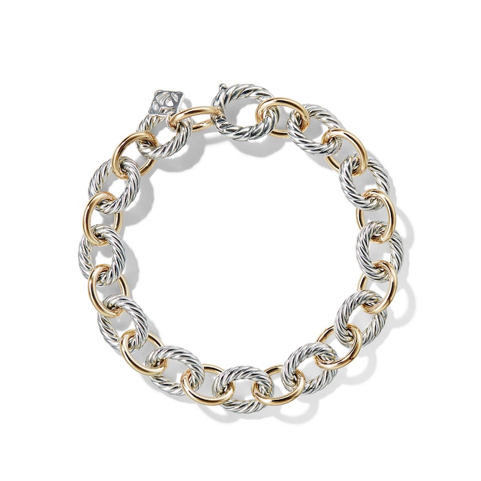 David Yurman Oval Link Chain Bracelet in Sterling Silver with 18ct Yellow Gold, 10mm