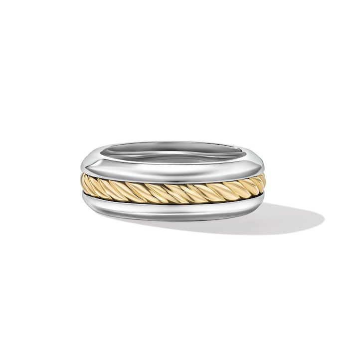 David Yurman Cable Inset Band Ring in Sterling Silver with 18ct Yellow Gold, 8mm