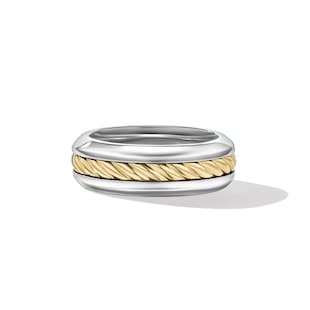 David Yurman Cable Inset Band Ring in Sterling Silver with 18ct Yellow Gold, 8mm