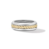 David Yurman Cable Inset Band Ring in Sterling Silver with 18ct Yellow Gold, 8mm