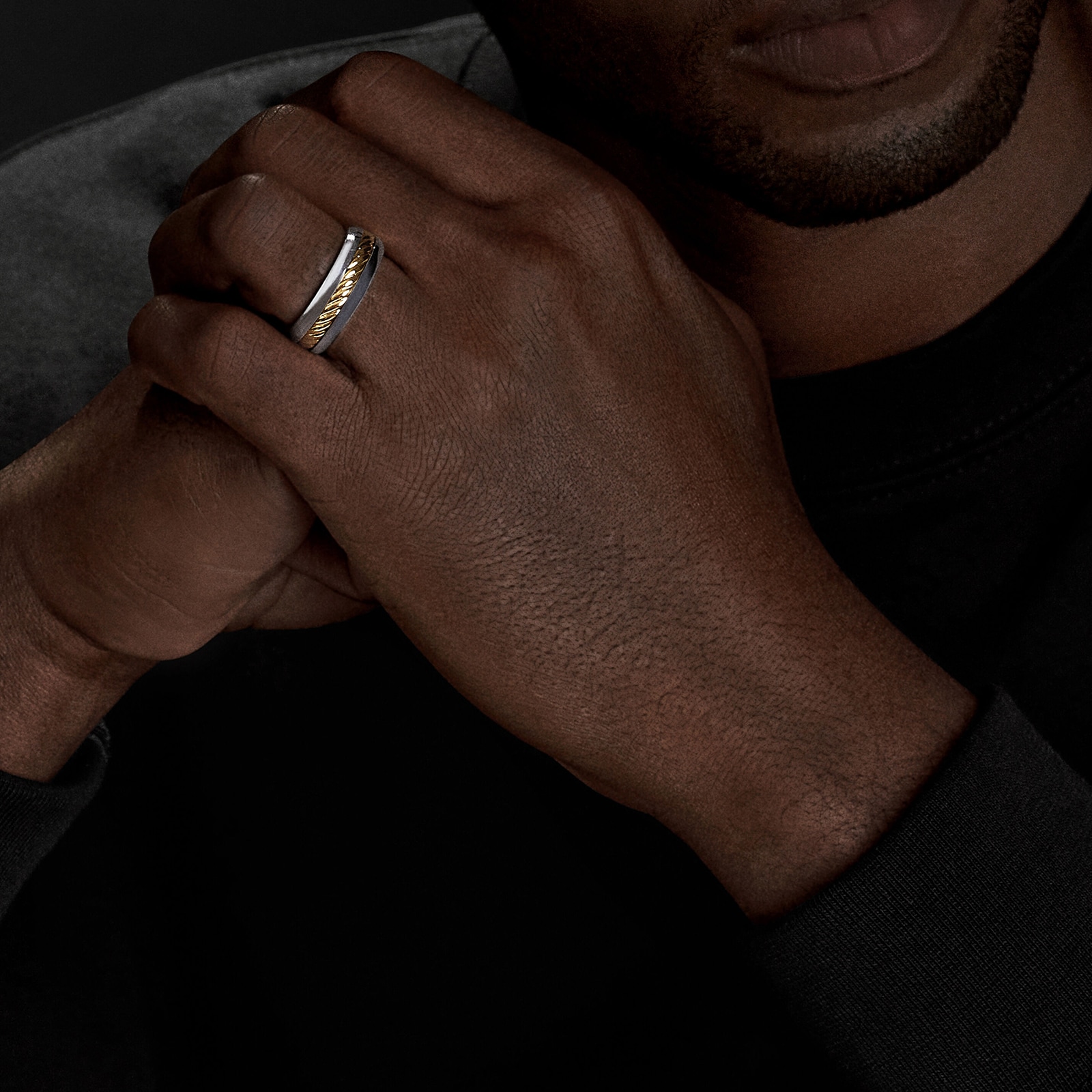 David Yurman Cable Inset Band Ring in Sterling Silver with 18ct Yellow Gold - Ring Size V.5 David Yurman Cable Inset Band Ring in Sterling Silver with 18ct Yellow Gold - Ring Size V.5