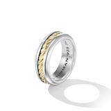 David Yurman Cable Inset Band Ring in Sterling Silver with 18ct Yellow Gold, 8mm