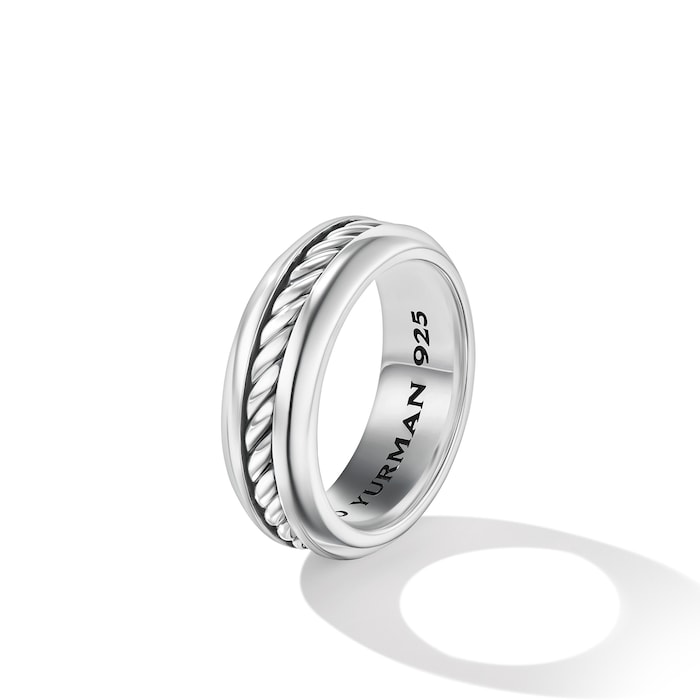 David Yurman Cable Inset Band Ring in Sterling Silver, 8mm