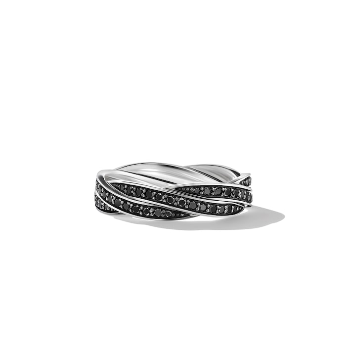 David Yurman DY Helios™ Band Ring in Sterling Silver with Black Diamonds, 6mm