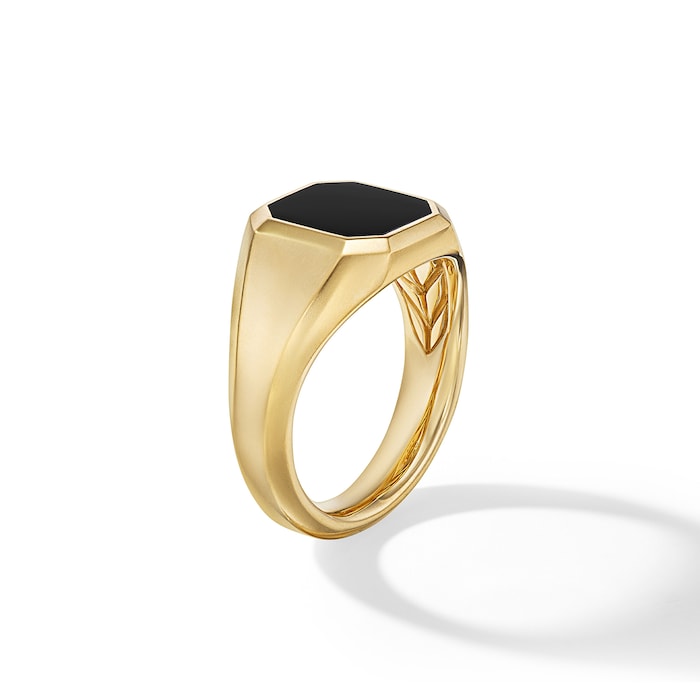 David Yurman Streamline® Signet Ring in 18ct Yellow Gold with Black Onyx, 14mm