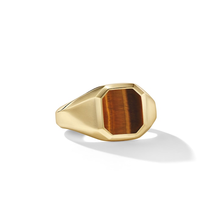 David Yurman Streamline® Signet Ring in 18ct Yellow Gold with Tigers Eye, 14mm