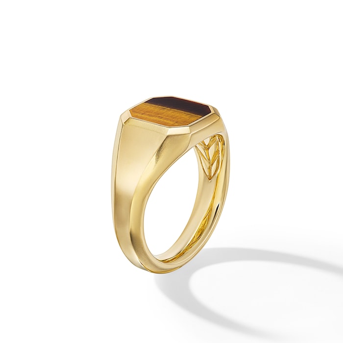 David Yurman Streamline® Signet Ring in 18ct Yellow Gold with Tigers Eye, 14mm