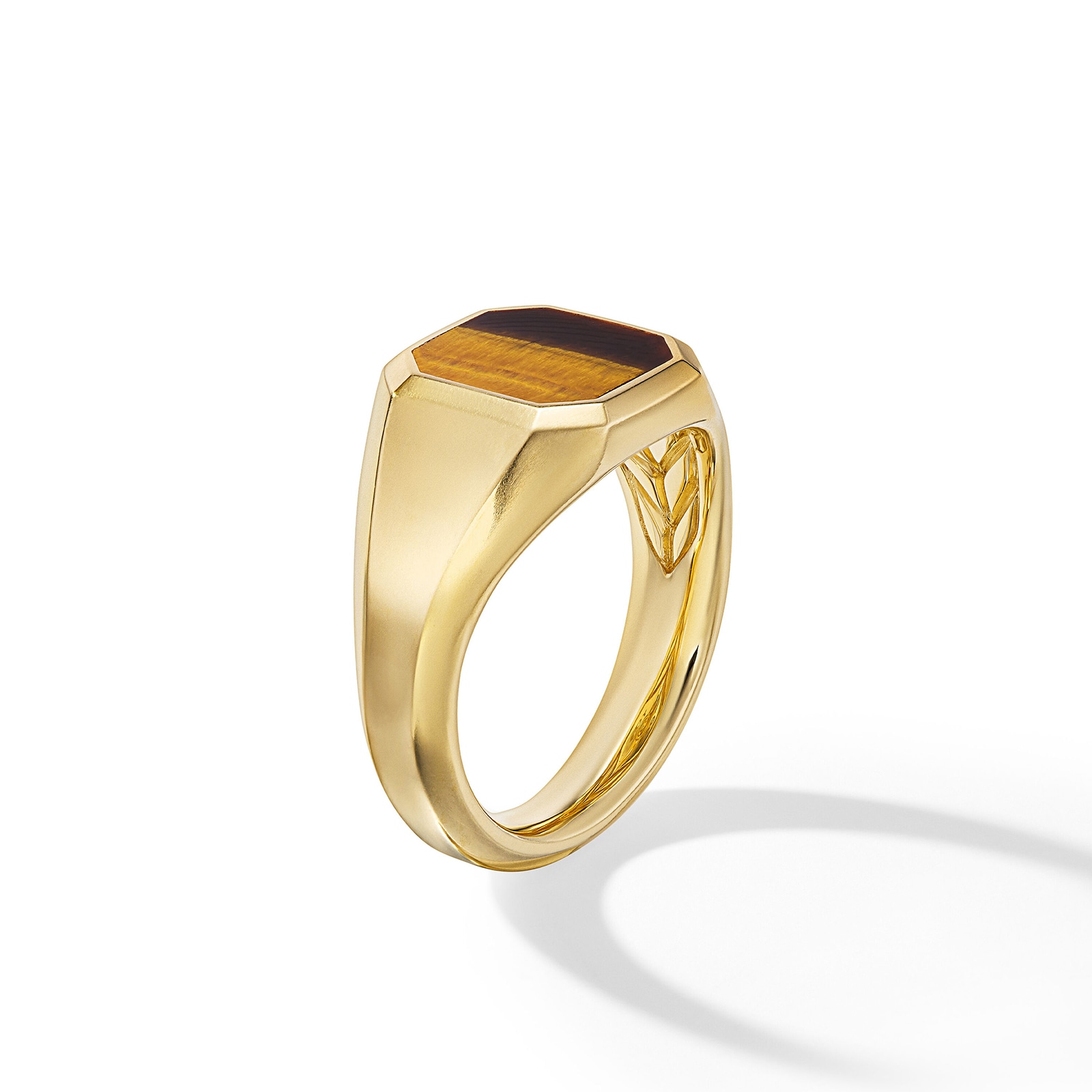 David Yurman Streamline® Signet Ring in 18ct Yellow Gold with Tigers Eye, 14mm