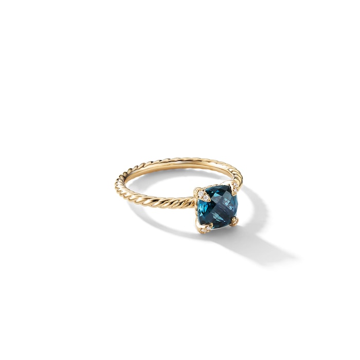 David Yurman Chatelaine® Ring in 18ct Yellow Gold with Hampton Blue Topaz and Diamonds, 7mm