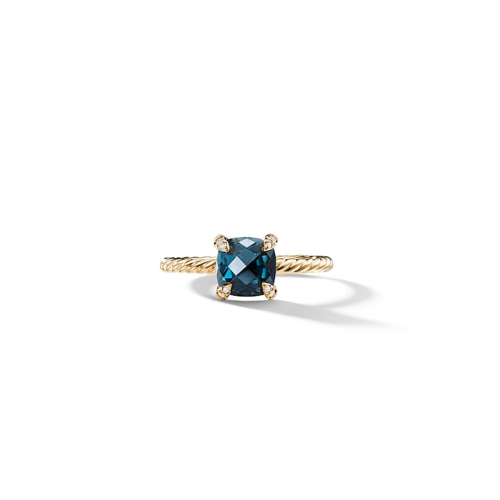 David Yurman Chatelaine® Ring in 18ct Yellow Gold with Hampton Blue Topaz and Diamonds, 7mm