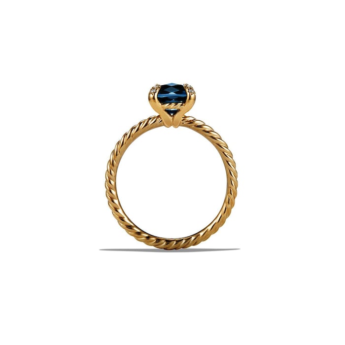 David Yurman Chatelaine® Ring in 18ct Yellow Gold with Hampton Blue Topaz and Diamonds, 7mm