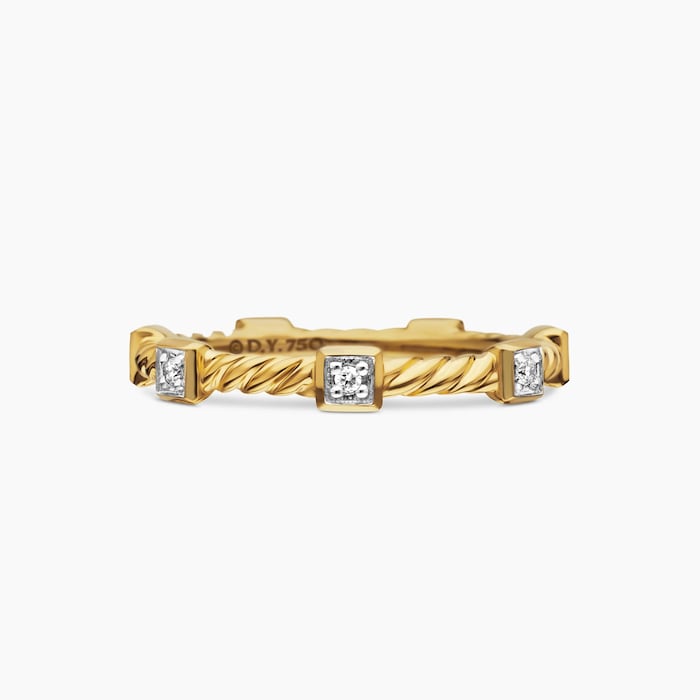 David Yurman Cable Collectibles® Stations Stack Ring in 18ct Yellow Gold with Diamonds, 2mm