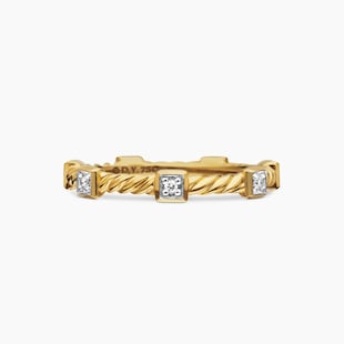 David Yurman Cable Collectibles® Stations Stack Ring in 18ct Yellow Gold with Diamonds, 2mm