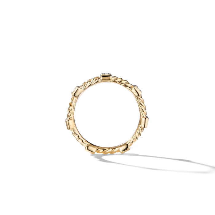 David Yurman Cable Collectibles® Stations Stack Ring in 18ct Yellow Gold with Diamonds, 2mm