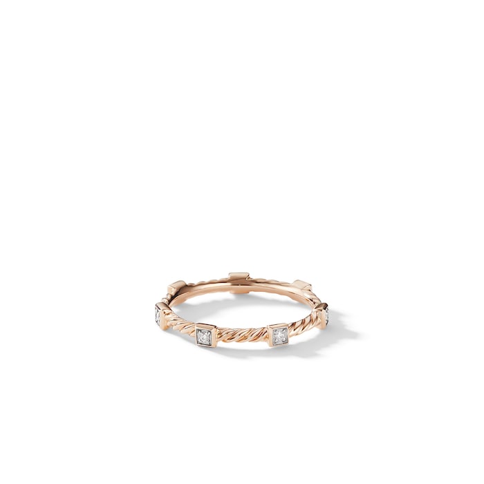 David Yurman Cable Collectibles® Stations Stack Ring in 18ct Rose Gold with Diamonds, 2mm