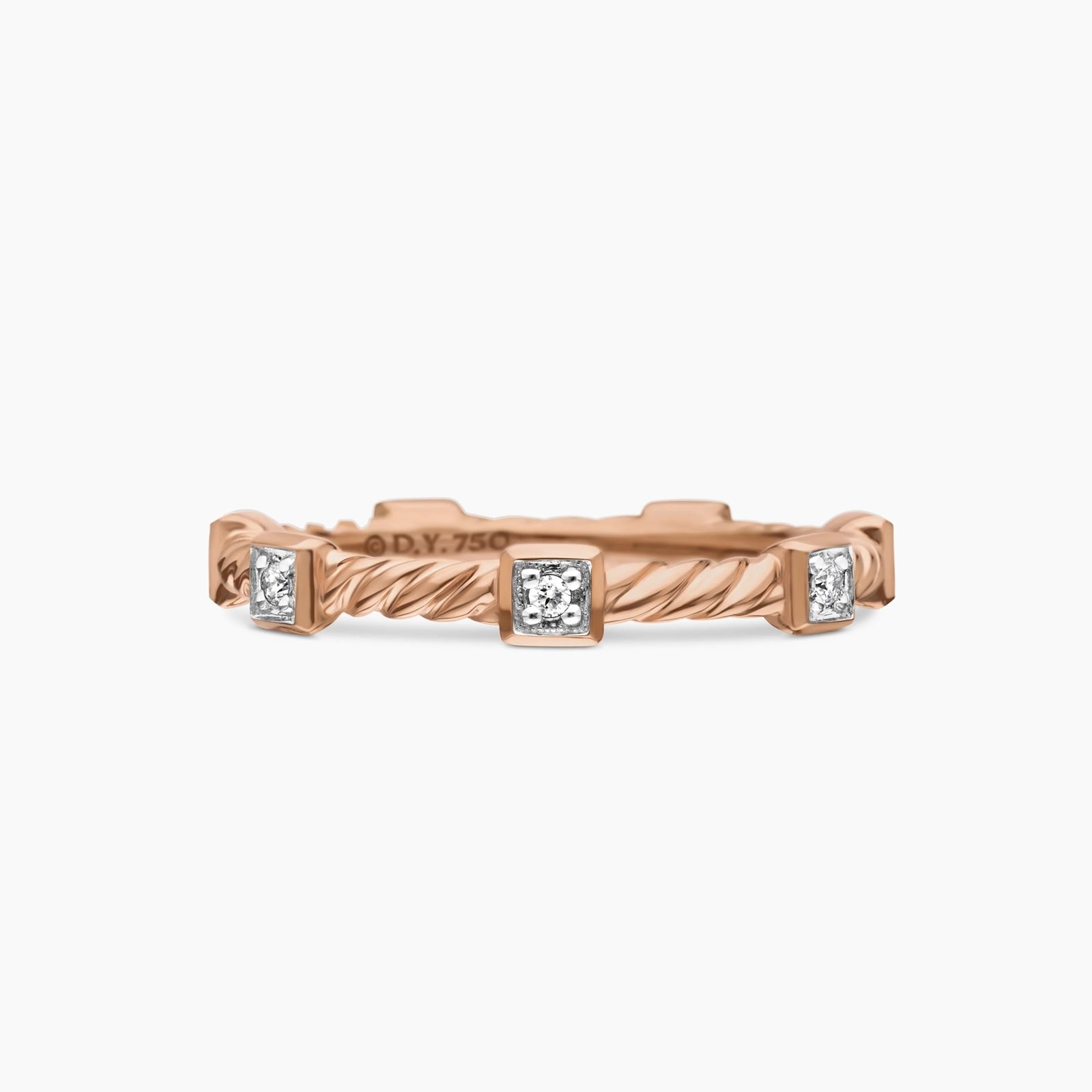 David Yurman Cable Collectibles® Stations Stack Ring in 18ct Rose Gold with Diamonds, 2mm