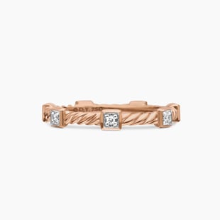 David Yurman Cable Collectibles® Stations Stack Ring in 18ct Rose Gold with Diamonds, 2mm