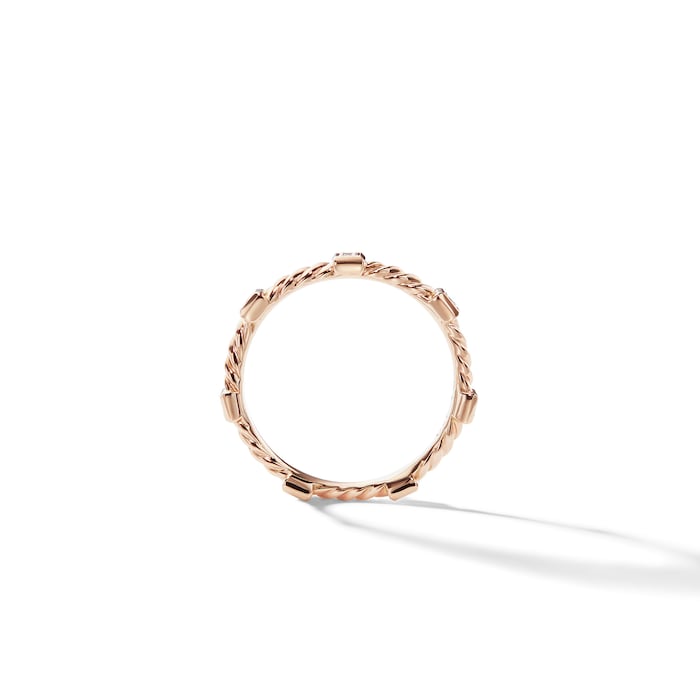 David Yurman Cable Collectibles® Stations Stack Ring in 18ct Rose Gold with Diamonds, 2mm