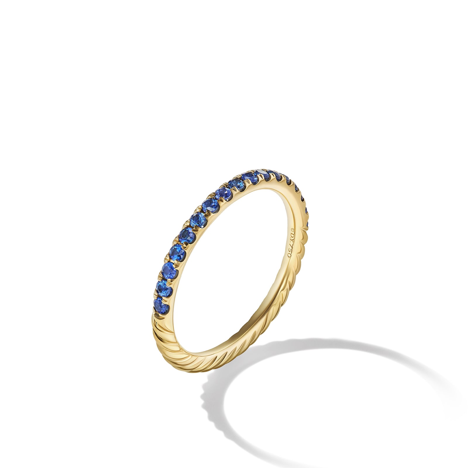 David Yurman Cable Collectibles® Stack Ring in 18ct Yellow Gold with Pavé Blue Sapphires, 2mm