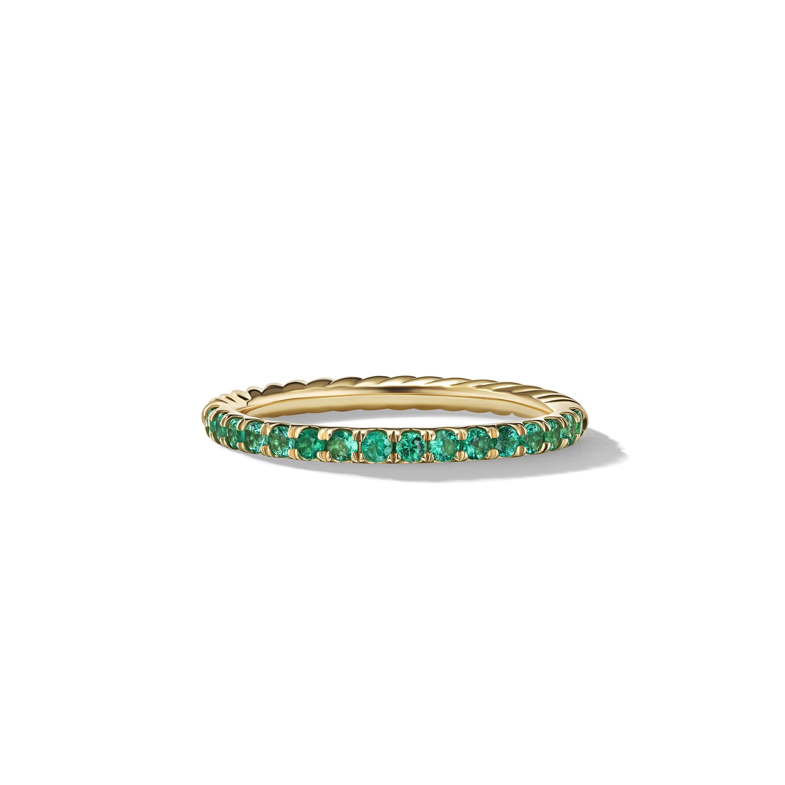 David Yurman Cable Collectibles® Stack Ring in 18ct Yellow Gold with Pavé Emeralds, 2mm