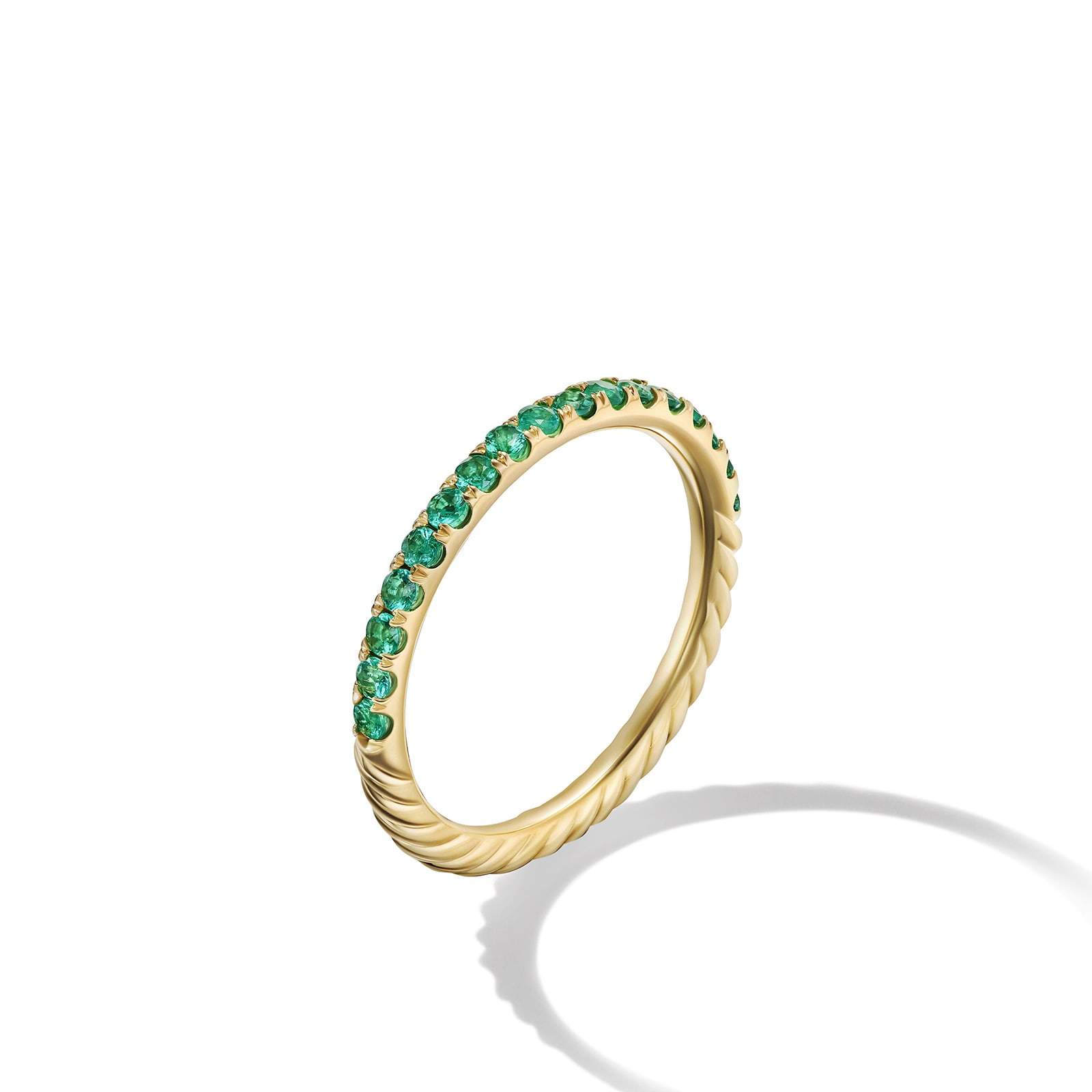 David Yurman Cable Collectibles® Stack Ring in 18ct Yellow Gold with Pavé Emeralds, 2mm