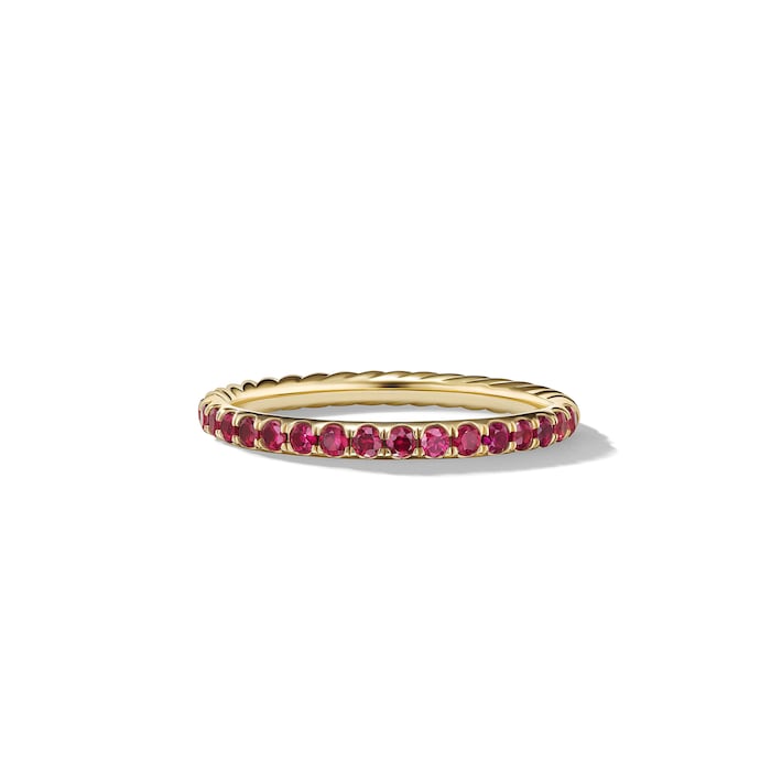 David Yurman Cable Collectibles® Stack Ring in 18ct Yellow Gold with Pavé Rubies, 2mm