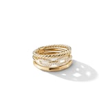 David Yurman Stax Three Row Ring in 18ct Yellow Gold with Diamonds - Ring Size O.5
