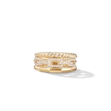 David Yurman Stax Three Row Ring in 18ct Yellow Gold with Diamonds - Ring Size O.5