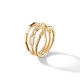 David Yurman Stax Three Row Ring in 18ct Yellow Gold with Diamonds - Ring Size O.5