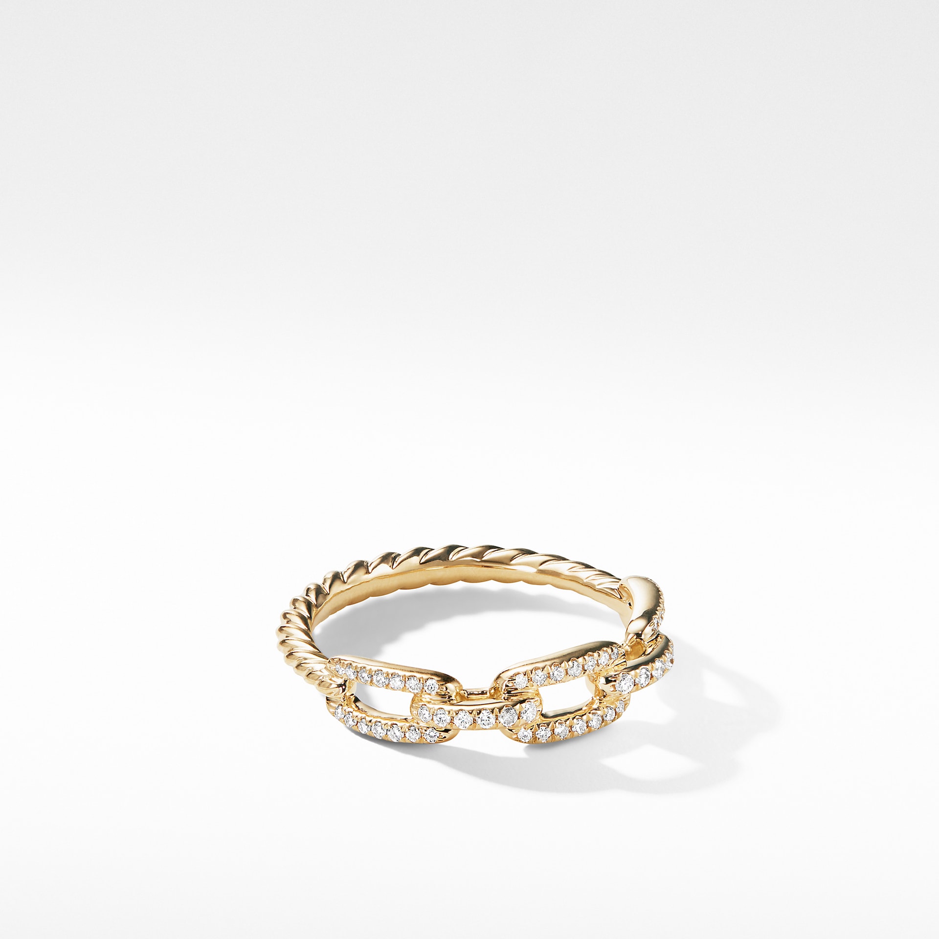 David Yurman Stax Chain Link Ring in 18ct Yellow Gold with Diamonds, 4.5mm