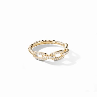 David Yurman Stax Chain Link Ring in 18ct Yellow Gold with Diamonds, 4.5mm