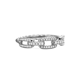 David Yurman Stax Chain Link Ring in 18ct White Gold with Diamonds, 4.5mm