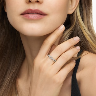 David Yurman Stax Chain Link Ring in 18ct White Gold with Diamonds, 4.5mm