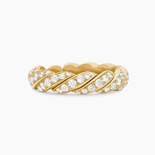 David Yurman Sculpted Cable Flex Band Ring in 18ct Yellow Gold with Diamonds, 5mm
