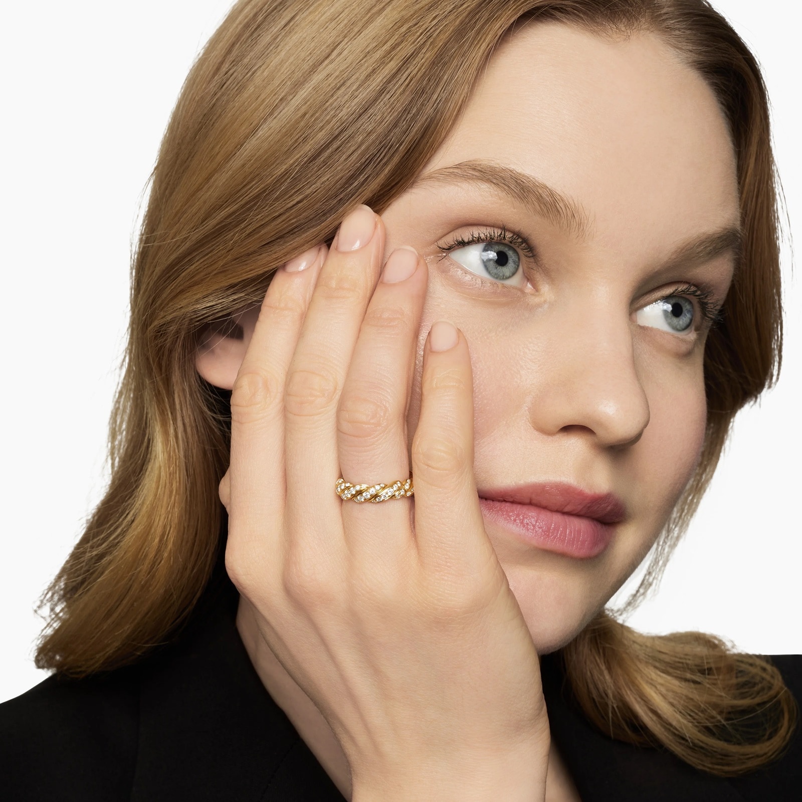 David Yurman Sculpted Cable Flex Band Ring in 18ct Yellow Gold with Diamonds, 5mm