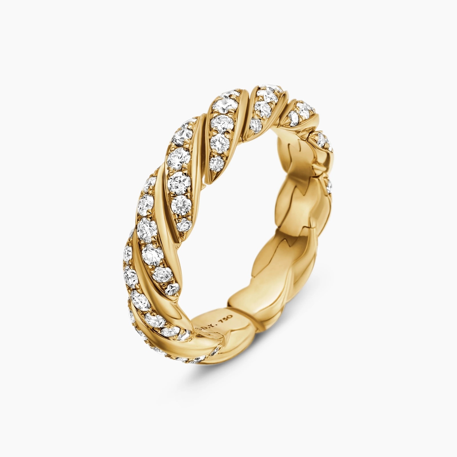 David Yurman Sculpted Cable Flex Band Ring in 18ct Yellow Gold with Diamonds, 5mm